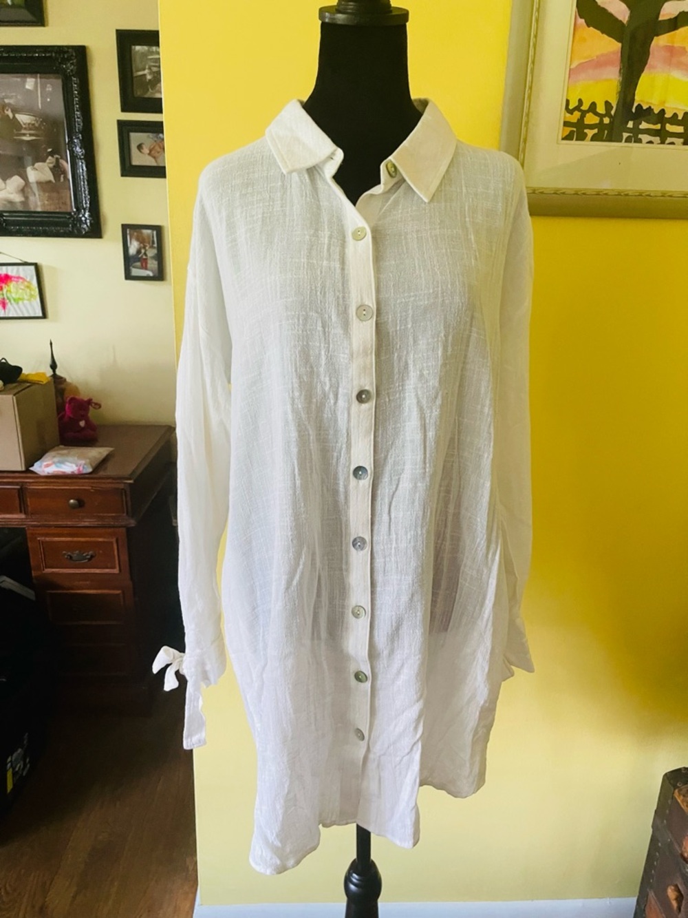 Classic White Button-Front Swim Coverup Shirt